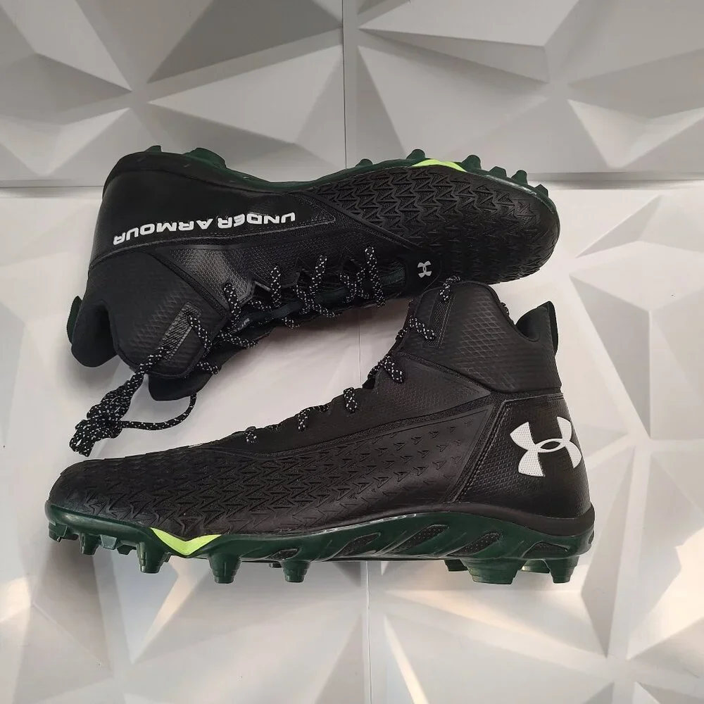 Under Armour Mens Football Cleat 16 Black Green Shoe Lacrosse Spine Hammer - Picture 3 of 11